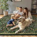 Lahome Claude Floral 8x10 Green Living Room Rugs, Large Washable Area Rug for Bedroom Rubber Backed, Botanical Thin Stain-Resistant Carpet for Dining Room Under Table, Kids Room, Nursery