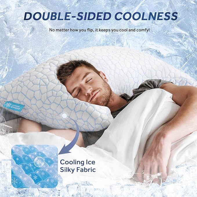 King Cooling Side sleeper pillow for adults, Curved neck support pillow for neck and shoulder pain Relief, Adjustable Shredded Memory Foam Bed Pillow 1 Pack with Additional Foam Fill Included (White)