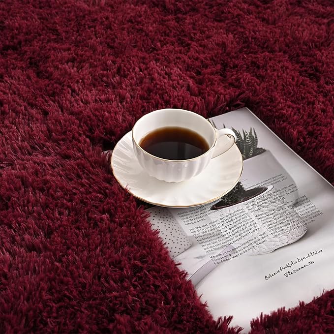 Burgundy Red Runner Area Rugs for Bedroom Living Room, 2x6 Feet Fluffy Bedside Rugs, Soft Shaggy Carpet for Kids Room Nursery, Cute Furry Rugs for Girls Boys Dorm Room Home Decor