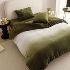 Luxlovery Green Gradient Velvet Comforter Full Fluffy Plush Flannel Bedding Set Full Men Women Army Green White Winter Warm Blanket Quilts Thick Abstract Modern Comforter Set
