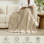 Amélie Home Premium Chenille Throw Blanket, Soft Cozy Moss Stitch Knit Blanket for Couch, Sofa, Chair, Home Decor, Beige 50"x60"