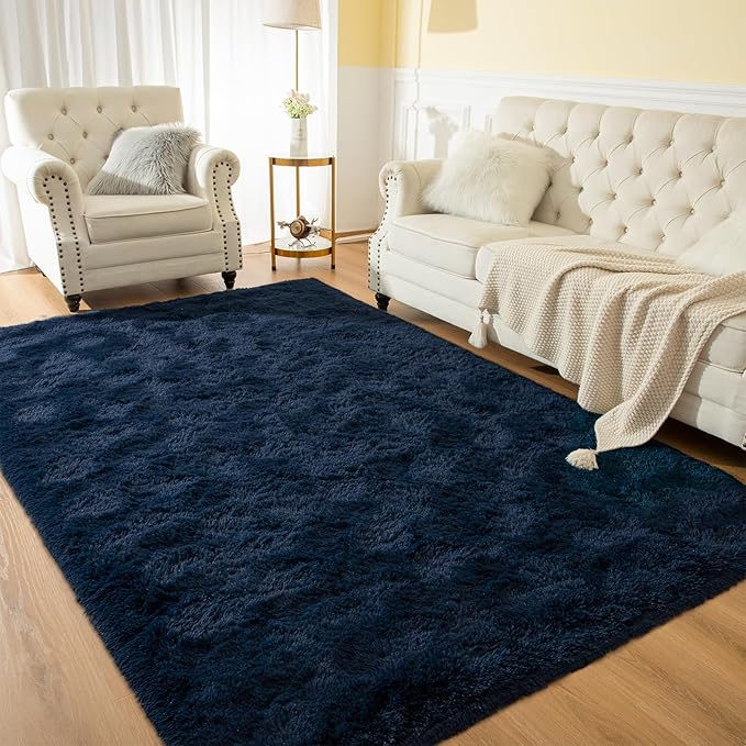 Softlife Rug for Bedroom 3x5 Feet Area Rug for Living Room Super Soft Shaggy Rugs for Kids Room Fluffy Fuzzy Carpets Long Plush Bedside Rug Nursery Christmas Home Decoration for Boys Girls, Navy Blue