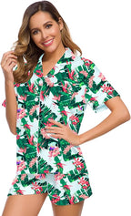 SWOMOG Womens Silk Satin Pajamas Set Short Sleeve Sleepwear Button Down Top and Shorts Loungewear 2 Piece Pjs Set XS-3XL
