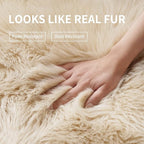 Faux Fur Rug Sofa Chairs Cover, Beige Small Rug for Bedroom, 2X3 Shaggy Furry Rugs for Kids Room, Shag Fluffy Rugs for Nursery Room, Soft Fuzzy Plush Carpet