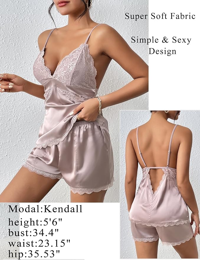 Avidlove Women Sleepwear Satin Pajamas Set Lace Camisole Shorts Nightwear