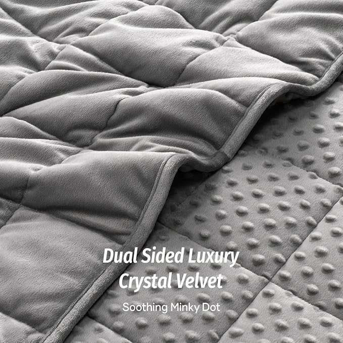 Wemore Minky Dot Weighted Blanket for Adults Twin Size 12 lbs, Soft Cozy Heavy Blanket, Breathable Blanket for All-Season with Glass Beads, Grey 60 x 80 inches