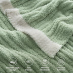 Snuggle Sac Fluffy Ribbed Sage Green Blanket Twin Size, Soft Luxurious Knit Fuzzy Microfiber Blankets for Sofa, Bed, Sage Green, 60x80 inches