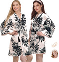 WJing Yi Jia 2Pcs Womens Floral Kimono Robe Silk Robes Bride Bridesmaid Satin Robes Bridal Dressing Gown Silky Bathrobe
