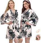 WJing Yi Jia 2Pcs Womens Floral Kimono Robe Silk Robes Bride Bridesmaid Satin Robes Bridal Dressing Gown Silky Bathrobe