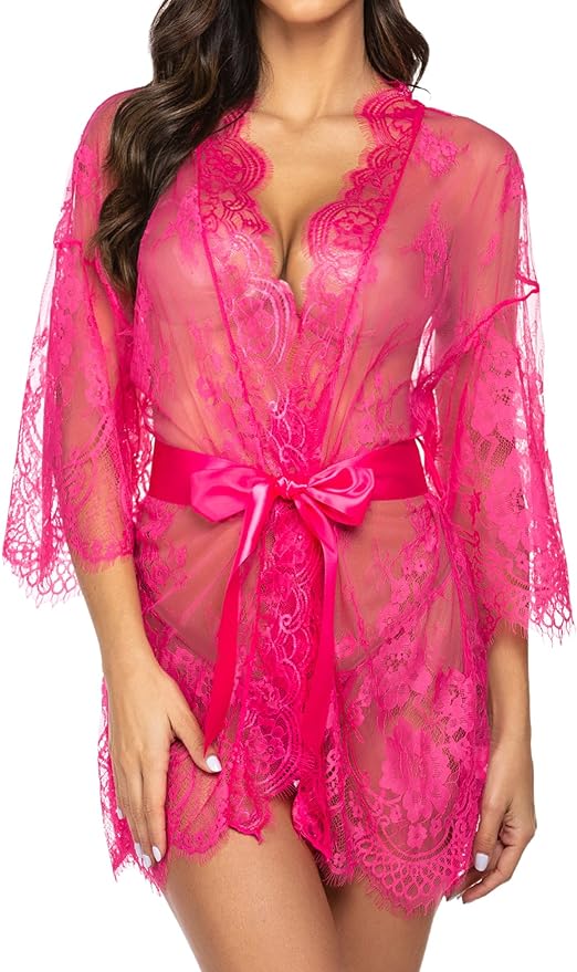 Avidlove Women's Lace Kimono Robe Babydoll Lingerie Mesh Nightgown S-5XL