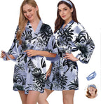 WJing Yi Jia 2Pcs Womens Floral Kimono Robe Silk Robes Bride Bridesmaid Satin Robes Bridal Dressing Gown Silky Bathrobe