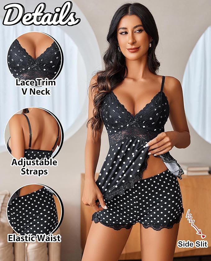 Avidlove Womens Sweetness Cami Set Lace Camisole Lingerie Nightwear Sexy Pajamas Lounge Sets
