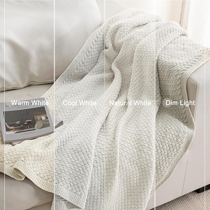 Whale Flotilla Chunky Knit Throw Blanket for Couch and Bed, Ivory Decorative Cozy Fleece Blanket, Reversible Soft Fuzzy Woven Throws, 60x80 Inch