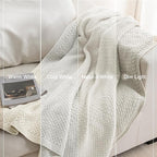 Whale Flotilla Chunky Knit Throw Blanket for Couch and Bed, Ivory Decorative Cozy Fleece Blanket, Reversible Soft Fuzzy Woven Throws, 60x80 Inch