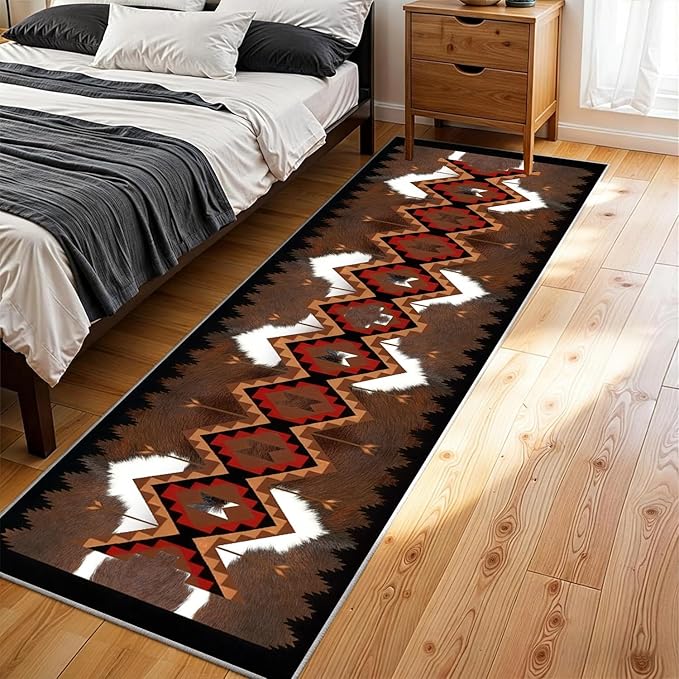 Faux Cowhide Rugs for Hallways,3x12ft,Country Farmhouse Western Runner Rugs,Southwest Aztec Kitchen Runner Rug,Soft, Non-Slip, and Machine Washable Cowhide Carpet,for Bedroom, Indoor Entrance