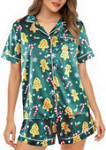 ASTANFY Silk Satin Pajama Set Womens Silk Satin 2 Piece Pjs Shorts Sleepwear Christmas Button Down Shirt Bride Pj Lounge Sets