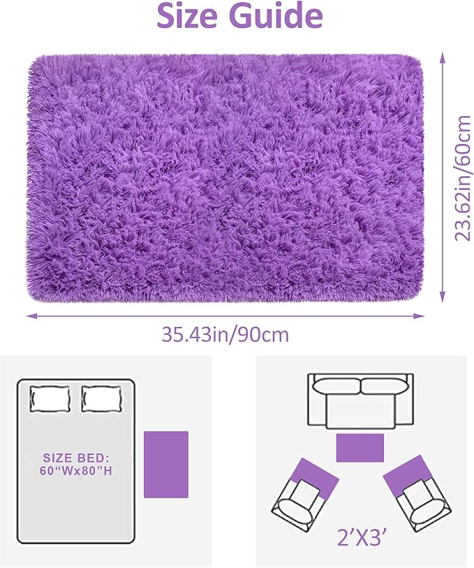 Small Fluffy Rugs for Bedroom 2x3 Purple Shaggy Area Rug Soft Plush Fuzzy Fur Throw Rug for Living Room Dorm Kids Nursery Home Decor Aesthetic Carpets