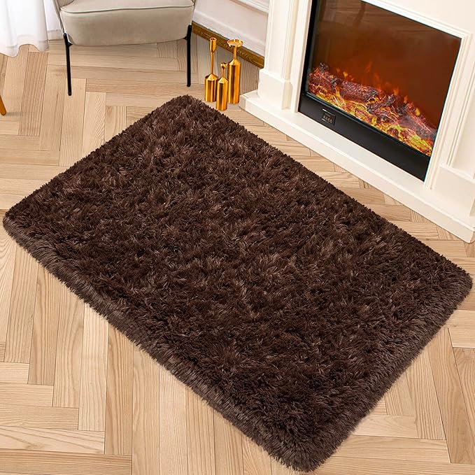 Small Fluffy Rugs for Bedroom 2x3 Brown Shaggy Area Rug Soft Plush Fuzzy Fur Throw Rug for Living Room Dorm Kids Nursery Home Decor Aesthetic Carpets