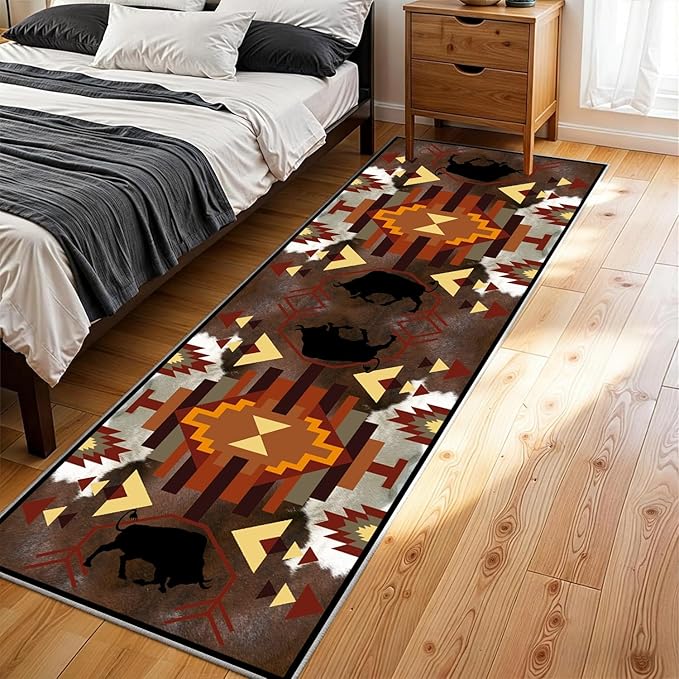 Country Cabin Cowhide Rug,3x10ft,Cow Rugs for Living Room, Rustic Farmhouse Western Kitchen Rugs,Southwestern Native American Aztec Rugs,for Bedside, Bedroom Entrance Hallway
