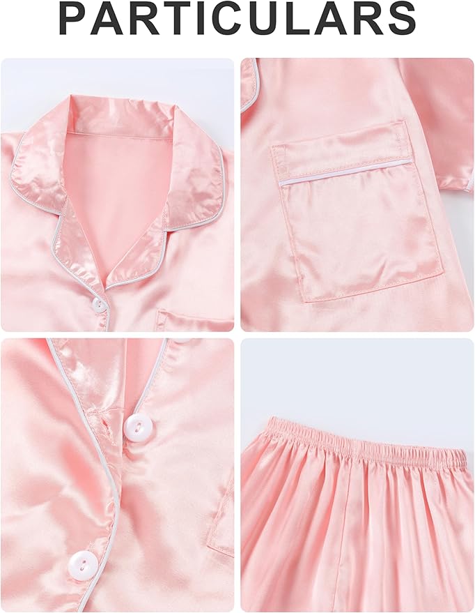 DIPUG 3 Piece Girls Silk Pajamas Set Soft Satin PJs Sleepwear for Comfortable Nights