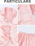 DIPUG 3 Piece Girls Silk Pajamas Set Soft Satin PJs Sleepwear for Comfortable Nights