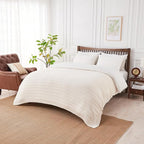Douceur Cream Throw Blanket for Bed, Soft Cozy Lightweight Stripe Pattern Knitted Throw Blanket for Sofa, Living Room, 60"X80"