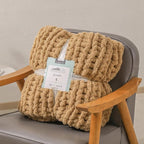 bearberry Chunky Knit Throw Blanket 60x80 Inches Handmade, Soft Jumbo Chenille Yarn with Cable Rope Knot Design | Thick Cozy Large Blanket for Couch, Sofa, Bed & Living Room Home Decor | Camel