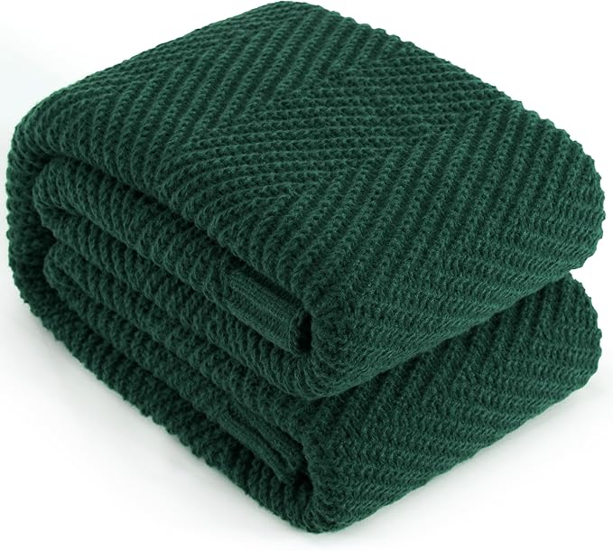 Knitted Throw Blanket 50"X60", Dark Green Knit Throws for Bed, Super Soft Boho Chevron Blankets for Couch Sofa Chair Room Decor, Textured Decorative Farmhouse Cozy Lightweight
