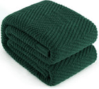 Knitted Throw Blanket 50"X60", Dark Green Knit Throws for Bed, Super Soft Boho Chevron Blankets for Couch Sofa Chair Room Decor, Textured Decorative Farmhouse Cozy Lightweight