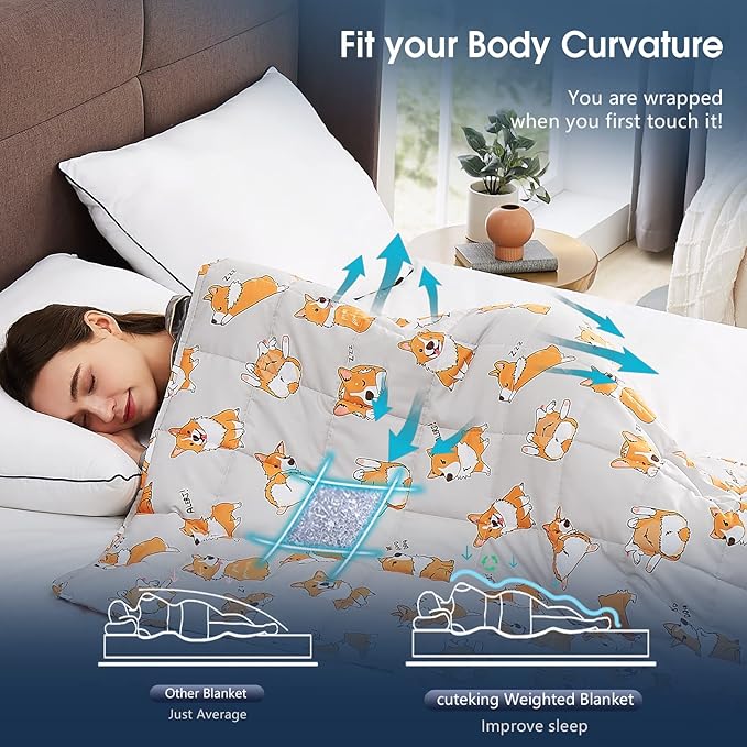 CuteKing Weighted Blanket for Adults: Weighted Blanket with Premium Glass Beads - Breathable Heavy Blanket for Comfort Sleep - Thick Blanket for Adult All Season(15lbs, 48"x72", CuteDog)