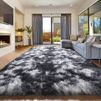 Amdrebio Black White Grey Rugs for Living Room Bedroom, 9x12 Big Fluffy Shaggy Furry Area Rug for Kids Room Apartment Home Decor, Fuzzy Shag Plush Floor Modern Cool Huge Large Carpet for Men Teen Boys