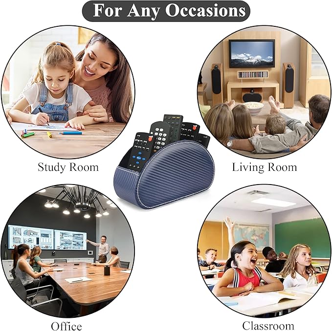 QIELIZI Remote Control Holder, PU Leather Remote Caddy Desktop Organizer with 5 Spacious Compartments for TV Remotes/Media Controllers/Office Supplies (1-Carbon Blue