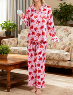SWOMOG Womens Silk Satin Pajamas Set Long Sleeve Button Down Sleepwear 2 Piece Lounge Set Pj Set XS-3XL