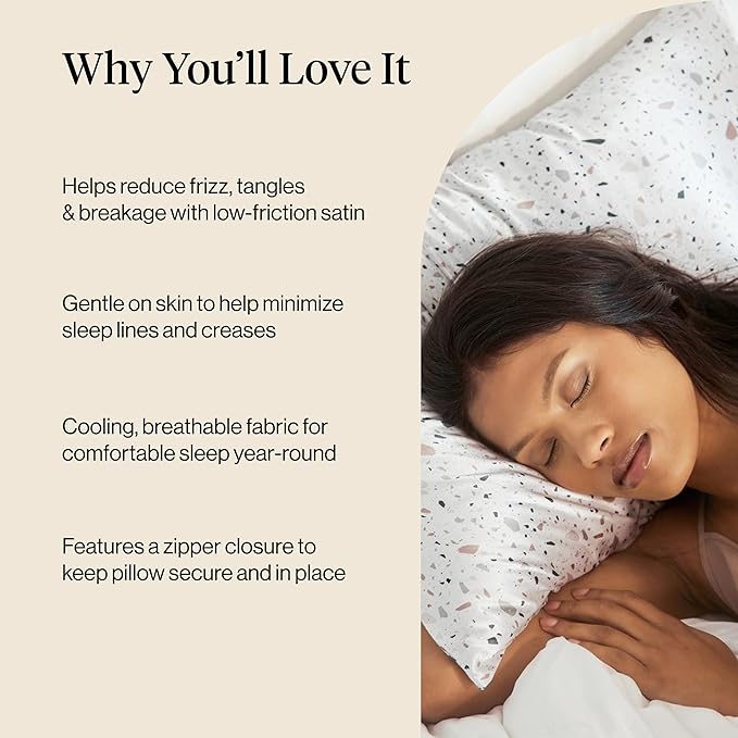 Kitsch Satin Pillowcase with Zipper for Hair & Skin - Softer Than Silk Pillow Cases, Smooth Cooling Satin Pillow Case, Wrinkle-Free, Machine Washable, Pillow Cases Standard Size 19x26,White Terrazzo