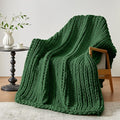 Negwoo Chunky Knit Throw Blanket, 40''*50'' Knitted Throw Chenille Yarn for Bed Couch, Handmade Grass Green Crochet Big Thick Blanket, Machine Washable Cute Comfy Blanket for Home Decor