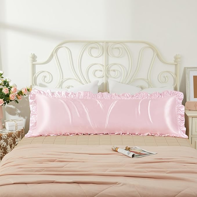 Blush Pink Satin Pillowcases Body Pillow for Hair and Skin,Blush Pink Body Pillow Silk Pillowcase with Envelope Closure Princess Room Decoration
