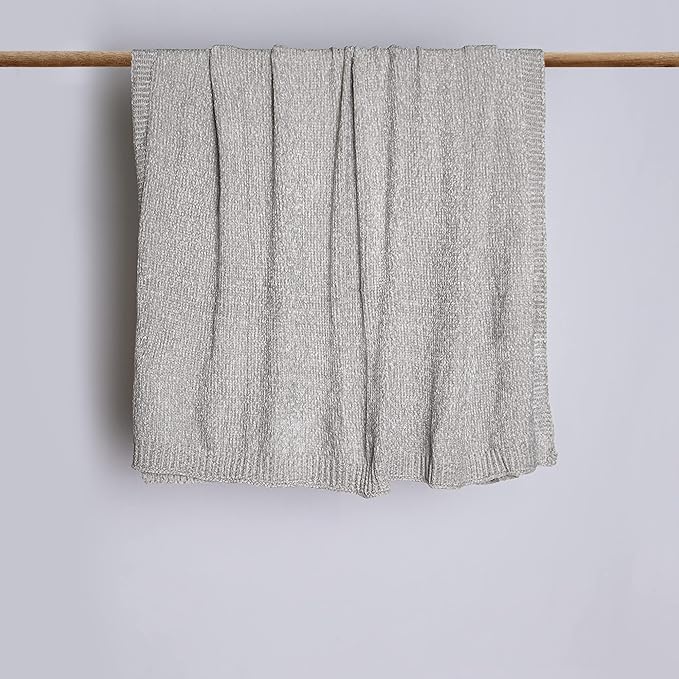 Best Home Fashion Super Soft Luxe Sheen Chenille Throw Blanket, Warm and Cozy Knitted Decorative Blanket for Sofa, Couch and Bed All Seasons 50 x 60 Inches- Light Grey