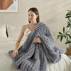 Chunky Knit Blanket Throw 50x60 Inches,Handmade Cable Knit Crochet Blanket,Cozy Lightweight All Season,Wrinkle-Resistant Polyester for Couch Bed Sofa Reading Nook,Grey