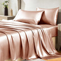 CozyLux Satin Sheets King Size Sheet Set - 4 Piece Silky King Sheets, Luxury Salmon Pink King Bed Set with Smooth and Soft Microfiber, Includes 1 Fitted Sheet, 1 Flat Sheet and 2 Pillowcases