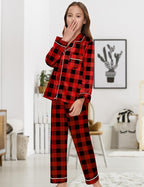 EPLAZA Kids Satin Pajamas Sets Girls Boys Button-Down Silky Pajamas Sleepwear with Hairband Eye Mask Hair Tie