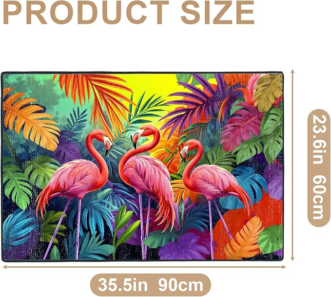Tropical Flamingos Area Rug 2x3 ft Entry Rug Washable Boho Rugs Non Slip Low Pile Floral Door Mat Small Carpet for Bedroom, Bedside, Kids Room, Office, Dining Room