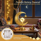 Lewondr Ramadan Moon Lamp, Crescent Moon with Star Table Lamp, Battery Powered Ramadan Desk Lamp Decorations Crescent Table Light Bedside Night Stand Desktop Living Room Home Decor, Eid Mubarak Decor