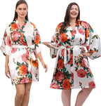QXQTER Peony Floral Silky Satin Robe Wedding Bridal Party Bride Bridesmaid Robes for Women Dressing Gown Kimono Robe
