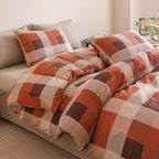CLOTHKNOW Rust Khaki Plaid Comforter Set Queen Gingham Buffalo Bedding Comforter Sets Rust Brown Khaki Geometric Comforter Queen