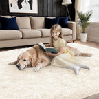 Shag 4x6 Area Rug, Cream Rugs for Bedroom Living Room, Non-Slip Ultra Soft Shaggy Fluffy Area Carpet for Kids Room, Dorm, Girls Room, Study, Office, Playroom, Easy to Clean, Modern Home Décor