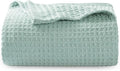 Bedsure Gentlesoft 100% Cotton Blanket Twin XL Size for College Dorm - Cooling Breathable and Soft for Spring Summer, Waffle Weave Twin Blanket for Bed, Dorm Room Essentials, Mint, 66x90 inches