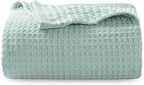 Bedsure Gentlesoft 100% Cotton Blanket Twin XL Size for College Dorm - Cooling Breathable and Soft for Spring Summer, Waffle Weave Twin Blanket for Bed, Dorm Room Essentials, Mint, 66x90 inches