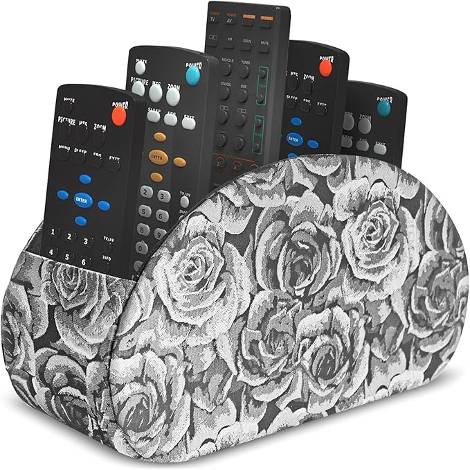 QIELIZI Remote Control Holder, PU Leather Remote Caddy Desktop Organizer with 5 Spacious Compartments for TV Remotes/Media Controllers/Office Supplies (1-3D Black Grey