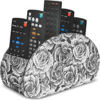QIELIZI Remote Control Holder, PU Leather Remote Caddy Desktop Organizer with 5 Spacious Compartments for TV Remotes/Media Controllers/Office Supplies (1-3D Black Grey
