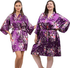 QXQTER Peony Floral Silky Satin Robe Wedding Bridal Party Bride Bridesmaid Robes for Women Dressing Gown Kimono Robe